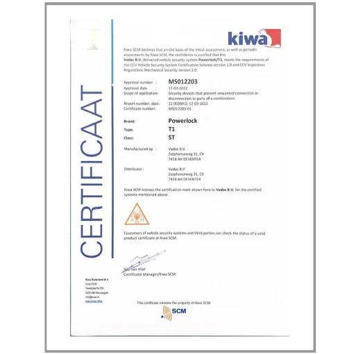 PowerLock T1 SCM koppelingsslot – SCM goedgekeurd